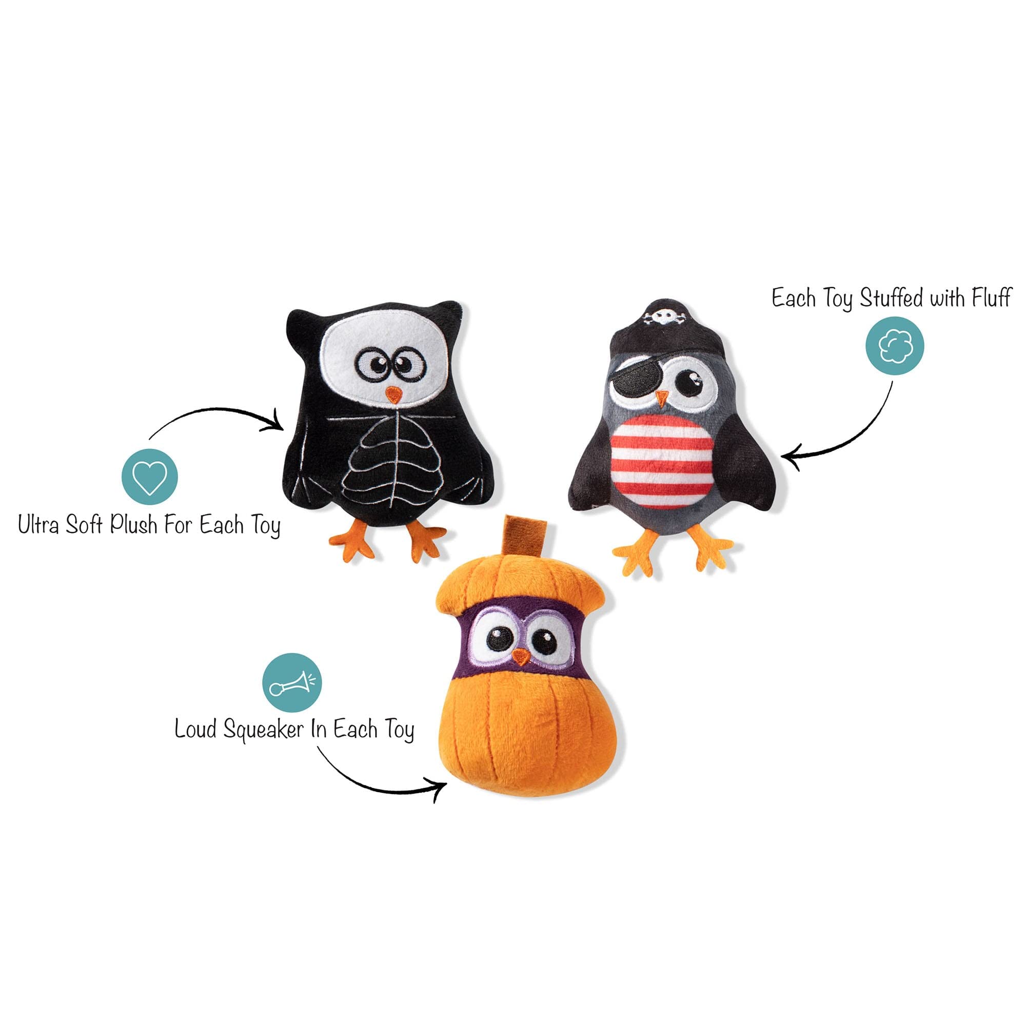 Pet Supplies : Fringe Studio, OWL-O-WEEN Small Plush Dog Toy 3PCS